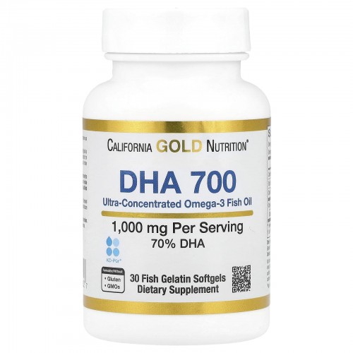 California Gold Nutrition, DHA 700, рыбий жир фармацевтической степени чистоты, 1000 мг, 30 рыбно-желатиновых капсул California Gold Nutrition, DHA 700, рыбий жир фармацевтической степени чистоты, 1000 мг, 30 рыбно-желатиновых капсул